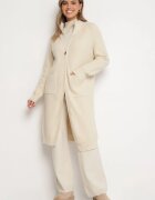 j&x Cardigan Bej deschis din lână cu croială lungă și simplă cu guler înalt cu fermoar Boniala
