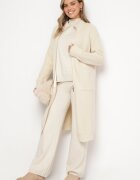 j&x Cardigan Bej deschis din lână cu croială lungă și simplă cu guler înalt cu fermoar Boniala