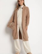 j&x Cardigan Bej închis din lână cu croială lungă și dreaptă cu guler înalt cu fermoar Boniala