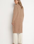 j&x Cardigan Bej închis din lână cu croială lungă și dreaptă cu guler înalt cu fermoar Boniala