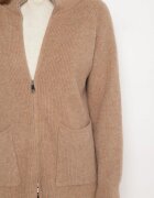 j&x Cardigan Bej închis din lână cu croială lungă și dreaptă cu guler înalt cu fermoar Boniala