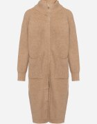 j&x Cardigan Bej închis din lână cu croială lungă și dreaptă cu guler înalt cu fermoar Boniala