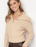 j&x Cardigan Bej Tricotat cu Lână cu Guler înalt cu Fermoar Zinellia