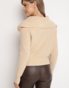 j&x Cardigan Bej Tricotat cu Lână cu Guler înalt cu Fermoar Zinellia