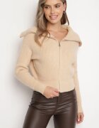 j&x Cardigan Bej Tricotat cu Lână cu Guler înalt cu Fermoar Zinellia