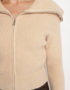 j&x Cardigan Bej Tricotat cu Lână cu Guler înalt cu Fermoar Zinellia