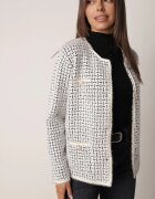 j&x Cardigan cu adaos de lână cu model geometric cu nasturi decorativi din imitație de perle Kasandra Alb