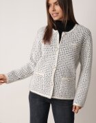 j&x Cardigan cu adaos de lână cu model geometric cu nasturi decorativi din imitație de perle Kasandra Alb