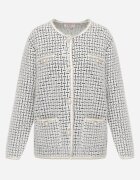 j&x Cardigan cu adaos de lână cu model geometric cu nasturi decorativi din imitație de perle Kasandra Alb