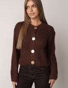 j&x Cardigan cu buzunare și nasturi aurii cu lână Aromi Maro