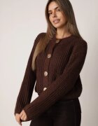 j&x Cardigan cu buzunare și nasturi aurii cu lână Aromi Maro