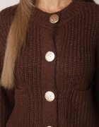 j&x Cardigan cu buzunare și nasturi aurii cu lână Aromi Maro