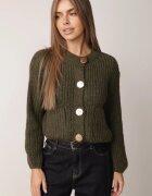 j&x Cardigan cu buzunare și nasturi aurii cu lână Aromi Verde