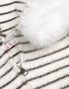 j&x Cardigan cu lână bumbac și glugă cu blăniță în dungi Jossalind Alb cu maro