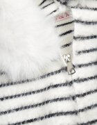 j&x Cardigan cu lână bumbac și glugă cu blăniță în dungi Jossalind Alb cu negru