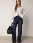 j&x Cardigan cu lână bumbac și glugă cu blăniță în dungi Jossalind Gri cu alb