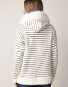 j&x Cardigan cu lână bumbac și glugă cu blăniță în dungi Jossalind Gri cu alb
