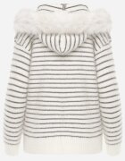 j&x Cardigan cu lână bumbac și glugă cu blăniță în dungi Jossalind Gri cu alb
