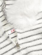 j&x Cardigan cu lână bumbac și glugă cu blăniță în dungi Jossalind Gri cu alb