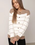 j&x Cardigan cu lână și bumbac cu nasturi în dungi Jord Crem cu Crem cu bej