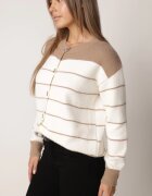 j&x Cardigan cu lână și bumbac cu nasturi în dungi Jord Crem cu Crem cu bej