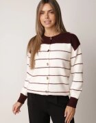 j&x Cardigan cu lână și bumbac cu nasturi în dungi Jord Crem cu Crem cu bordo