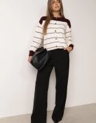 j&x Cardigan cu lână și bumbac cu nasturi în dungi Jord Crem cu Crem cu bordo