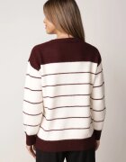 j&x Cardigan cu lână și bumbac cu nasturi în dungi Jord Crem cu Crem cu bordo