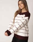 j&x Cardigan cu lână și bumbac cu nasturi în dungi Jord Crem cu Crem cu bordo