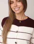 j&x Cardigan cu lână și bumbac cu nasturi în dungi Jord Crem cu Crem cu bordo