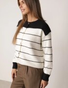 j&x Cardigan cu lână și bumbac cu nasturi în dungi Jord Negru cu crem