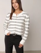 j&x Cardigan cu lână și bumbac în dungi orizontale cu nasturi Morgansa Bej deschis