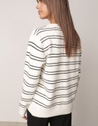 j&x Cardigan cu lână și bumbac în dungi orizontale cu nasturi Morgansa Bej deschis