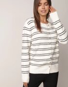 j&x Cardigan cu lână și bumbac în dungi orizontale cu nasturi Morgansa Bej deschis