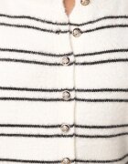 j&x Cardigan cu lână și bumbac în dungi orizontale cu nasturi Morgansa Bej deschis