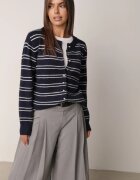 j&x Cardigan cu lână și bumbac în dungi orizontale cu nasturi Morgansa Bleumarin