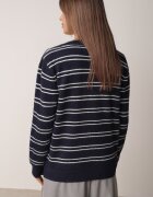 j&x Cardigan cu lână și bumbac în dungi orizontale cu nasturi Morgansa Bleumarin