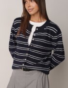 j&x Cardigan cu lână și bumbac în dungi orizontale cu nasturi Morgansa Bleumarin