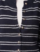 j&x Cardigan cu lână și bumbac în dungi orizontale cu nasturi Morgansa Bleumarin