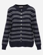 j&x Cardigan cu lână și bumbac în dungi orizontale cu nasturi Morgansa Bleumarin