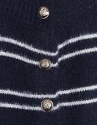 j&x Cardigan cu lână și bumbac în dungi orizontale cu nasturi Morgansa Bleumarin
