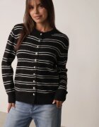 j&x Cardigan cu lână și bumbac în dungi orizontale cu nasturi Morgansa Negru