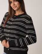 j&x Cardigan cu lână și bumbac în dungi orizontale cu nasturi Morgansa Negru