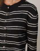 j&x Cardigan cu lână și bumbac în dungi orizontale cu nasturi Morgansa Negru