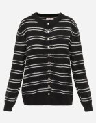 j&x Cardigan cu lână și bumbac în dungi orizontale cu nasturi Morgansa Negru