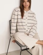 j&x Cardigan descheiat cu lână merinos și bumbac în dungi Kookti Bej deschis