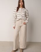 j&x Cardigan descheiat cu lână merinos și bumbac în dungi Kookti Bej deschis