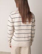 j&x Cardigan descheiat cu lână merinos și bumbac în dungi Kookti Bej deschis
