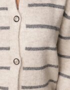 j&x Cardigan descheiat cu lână merinos și bumbac în dungi Kookti Bej deschis