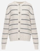 j&x Cardigan descheiat cu lână merinos și bumbac în dungi Kookti Bej deschis